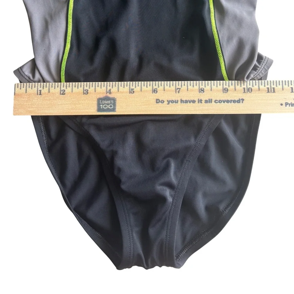 Nike Womens One Piece Swimsuit Black Grey Lime Green Racerback Size Small Swim